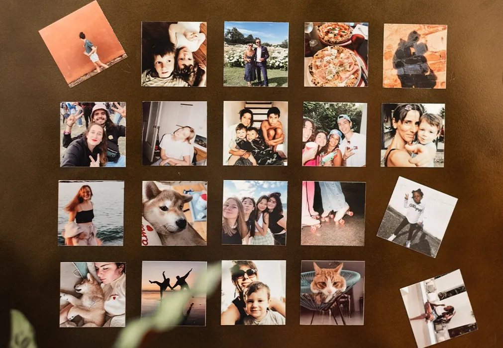 A grid of finished square custom photo magnets
